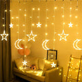 Luzes de Cortina LED Lua e Estrela, Luzes Fadas para Janela